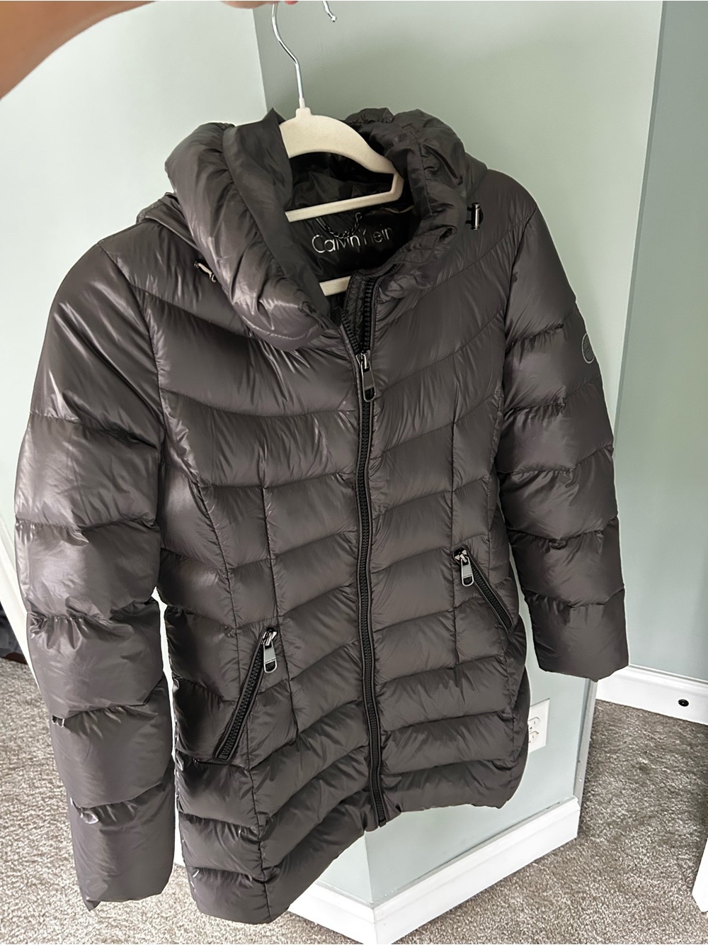 Calvin Klein Women’s Down Long Gray Quilted Puffer Coat- New without tags